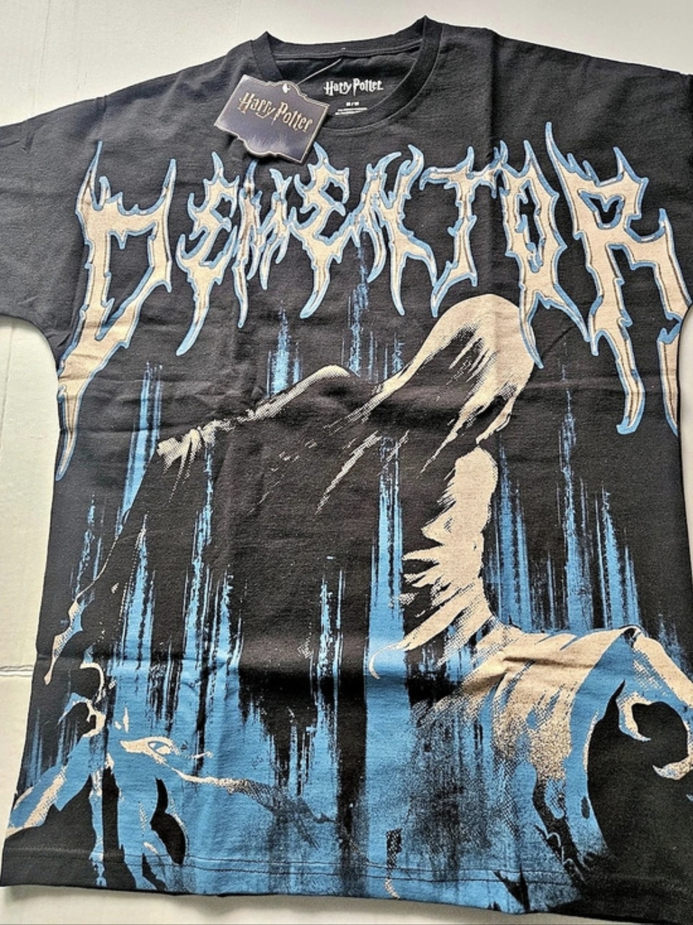 Harry Potter Dementor Newspaper Graphic Tee Black & Blue Medium